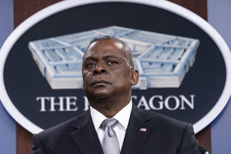 Secretary of Defense Lloyd Austin listens to a question as he speaks during a media briefing at the Pentagon, Feb. 19, 2021, in Washington.
