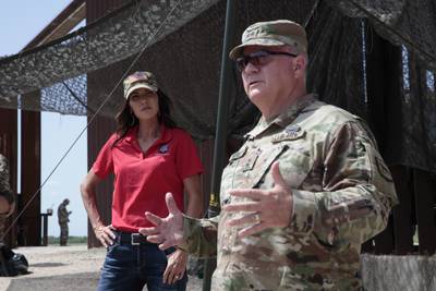 South Dakota Gov. Kristi Noem visited the U.S. border with Mexico on Monday, July 26, 2021, near McAllen, Texas.