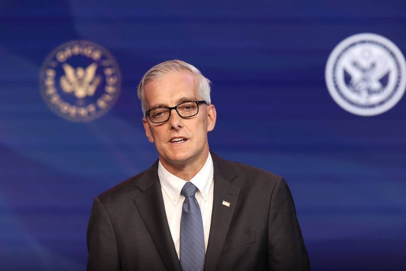 Former Obama White House Chief of Staff Denis McDonough delivers remarks after being introduced as U.S. President-elect Joe Biden’s nominee to head the Department of Veterans Affairs at the Queen Theater on Dec. 11, 2020, in Wilmington, Del.