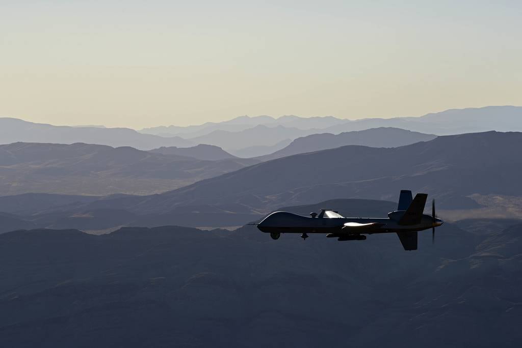 An MQ-9 Reaper flies over the Nevada Test and Training Range, July 15, 2019.
