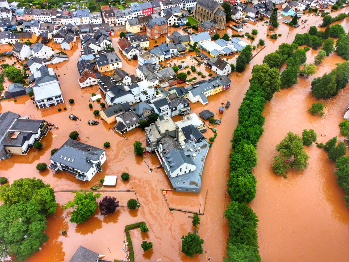 The tiny German village of Kordel, population 2,900, is swamped by rising flood waters July 15. (Sebastian Schmitt/Army)