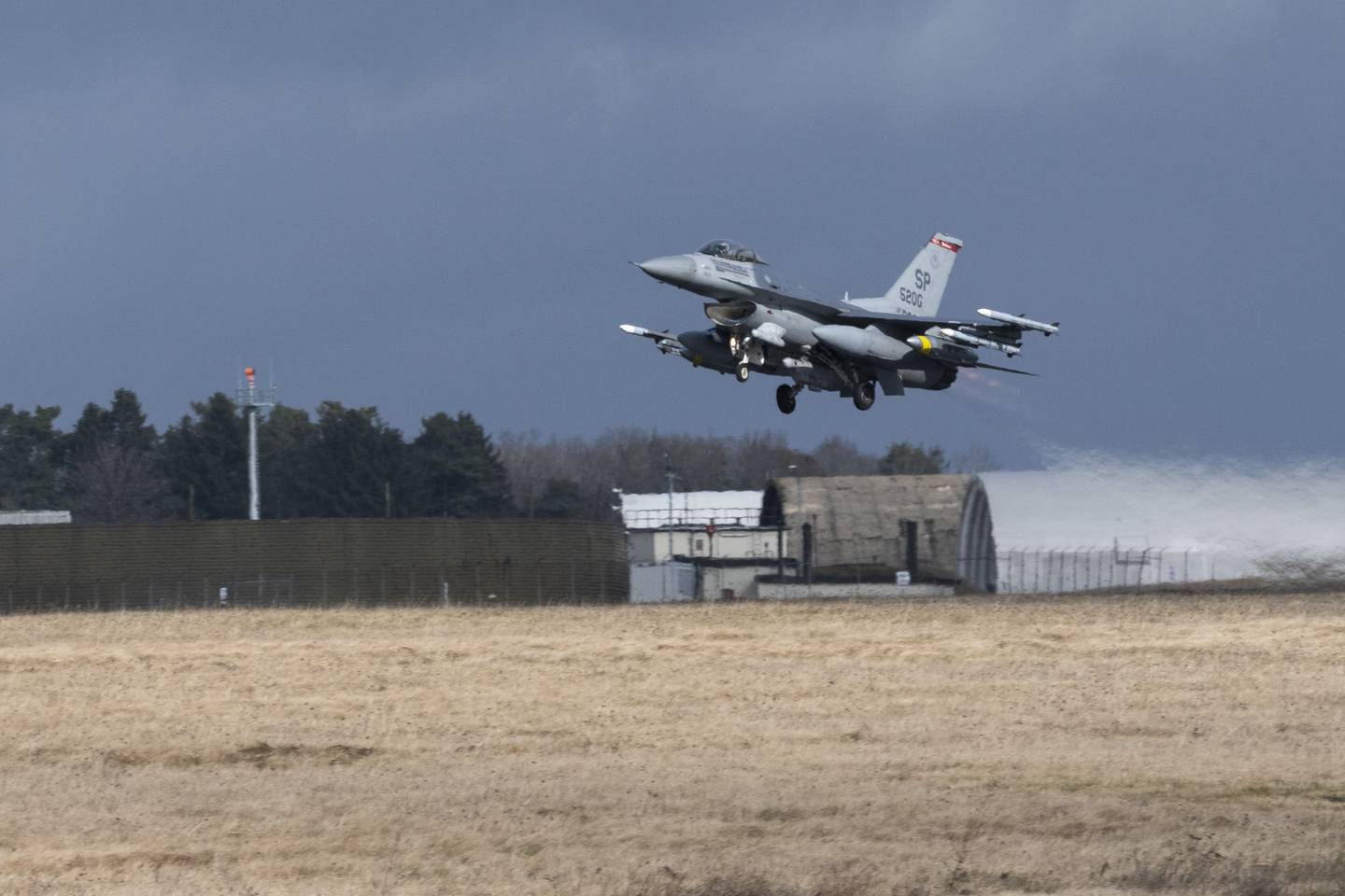 U.S. Air Force F-16 Fighting Falcons from the 480th Fighter Squadron, 52nd Fighter Wing, departed Spangdahlem Air Base, Germany, Feb. 11, 2022, to enhance NATO’s air policing mission and integrate with allies and partners in the Black Sea region. The fighter aircraft, personnel and support equipment will operate from Fetesti Air Base, Romania. (Tech. Sgt. Maeson L. Elleman/Air Force)