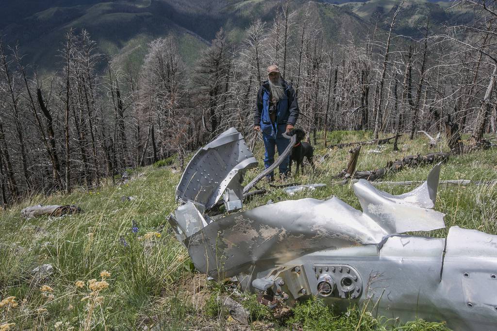 This June 2016 file photo shows wreckage from a U.S. Air Force that bomber crashed on Emigrant Peak in Montana on July 23, 1962, killing four men during a training run.