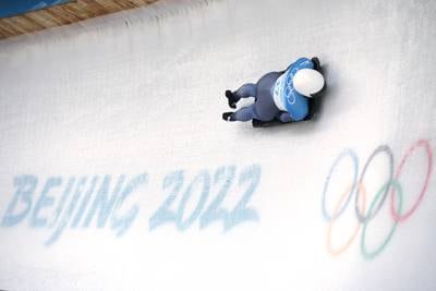 Kelly Curtis of Team United States slides during the Women's Skeleton heats on day seven of Beijing 2022 Winter Olympic Games at National Sliding Centre on February 11, 2022 in Yanqing, China. (Adam Pretty/Getty Images)