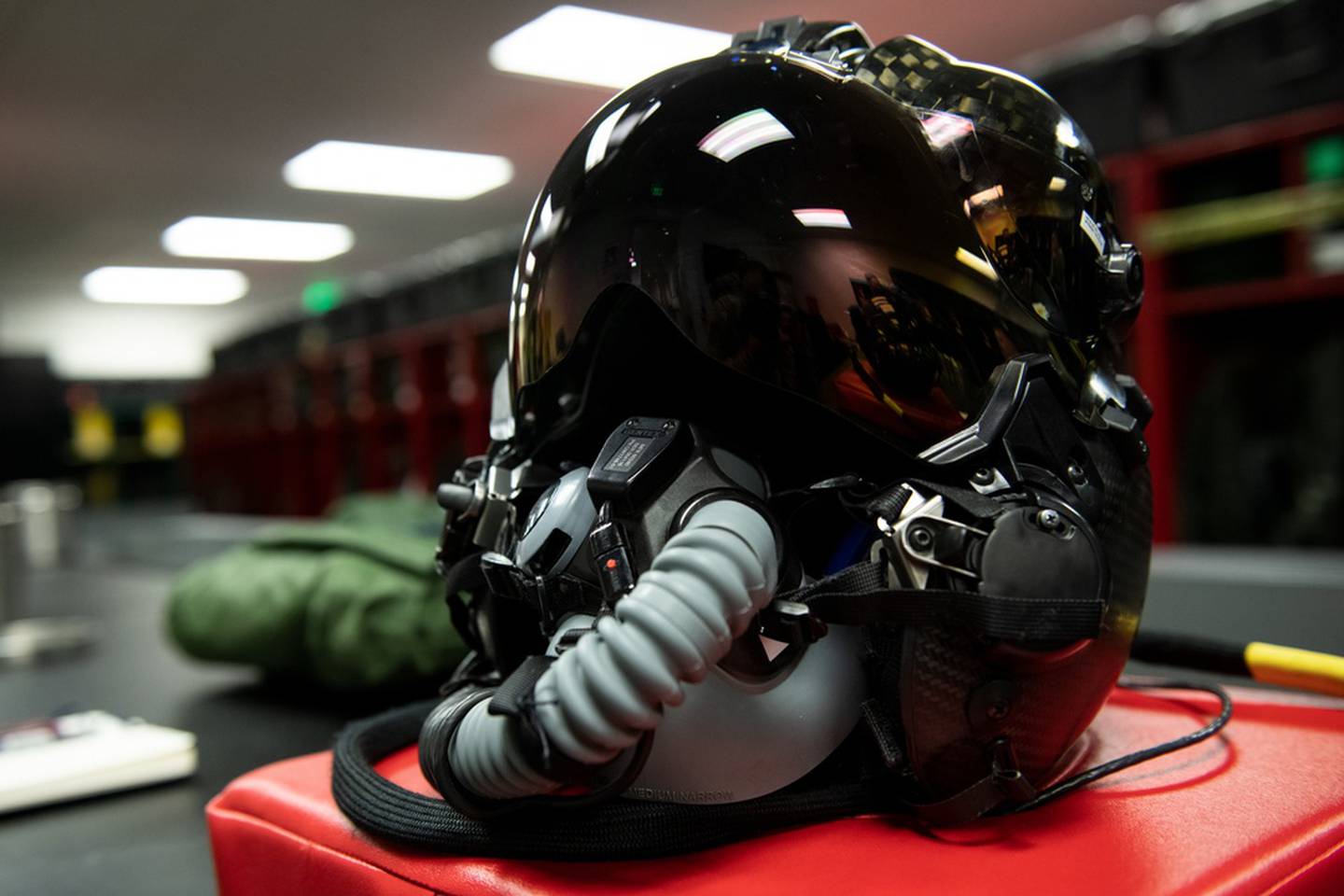 Designed to work with the F-35 Lightning II, the custom-fitted helmet serves to increase pilot responsiveness through enhanced situational awareness. (Senior Airman Erica Webster/Air Force)