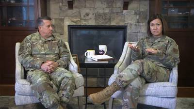 Lt. Gen. Brian Kelly, deputy chief of staff for manpower, personnel and services, and Chief Master Sergeant of the Air Force JoAnne Bass discuss personnel policy changes during a live Facebook question-and-answer session on June 28, 2021. (Facebook livestream screenshot)