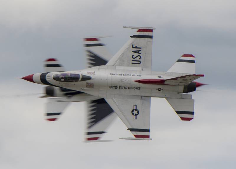 The U.S. Air Force Air Demonstration Squadron, the Thunderbirds, perform over the skies of Rocherster, N.Y., Aug. 24, 2019, at the Rochester International Air Show.