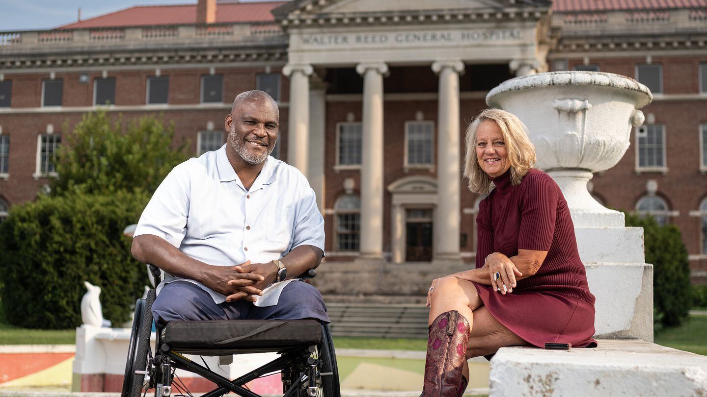 Terese Schlachter and retired Col. Gregory D. Gadson, co-authors of “Finding Waypoints: A Warrior’s Journey Towards Peace and Purpose” (Photo courtesy of Jonathan Thorpe)
