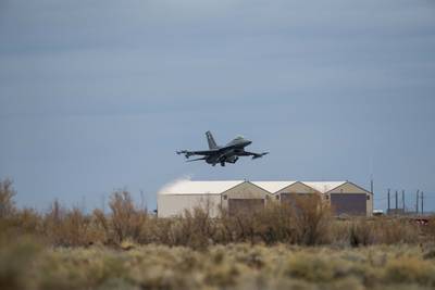 An F-16 Viper assigned to the 311th Fighter Squadron takes off from Holloman Air Force Base, N.M., Dec. 10, 2020.