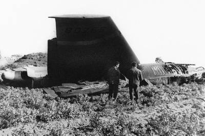 This Jan. 17, 1966, file photo, shows part of the wreckage of the U.S. Air Force B-52 that crashed in Palomares, Spain, after a mid-air collision with a KC-135 aerial tanker during refueling.