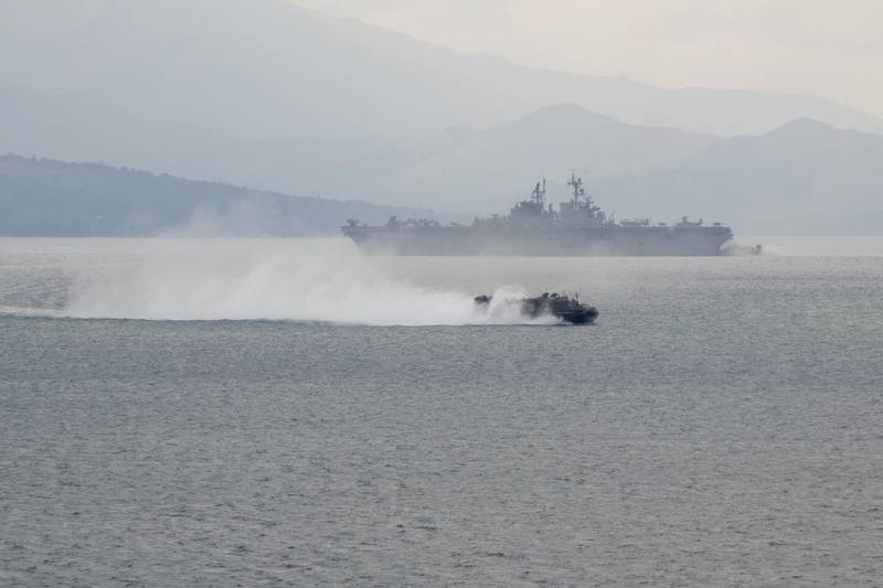 A U.S. Navy landing craft, air cushion, transits through Subic Bay during Balikatan 23, April 11, 2023 in the Subic Bay Harbor.