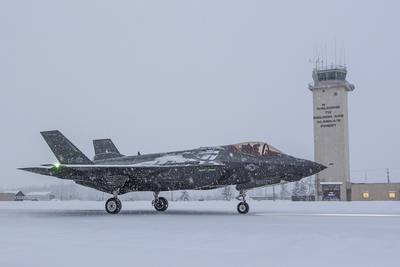 F-35 during icy runway ground testing at Eielson Air Force Base, Alaska