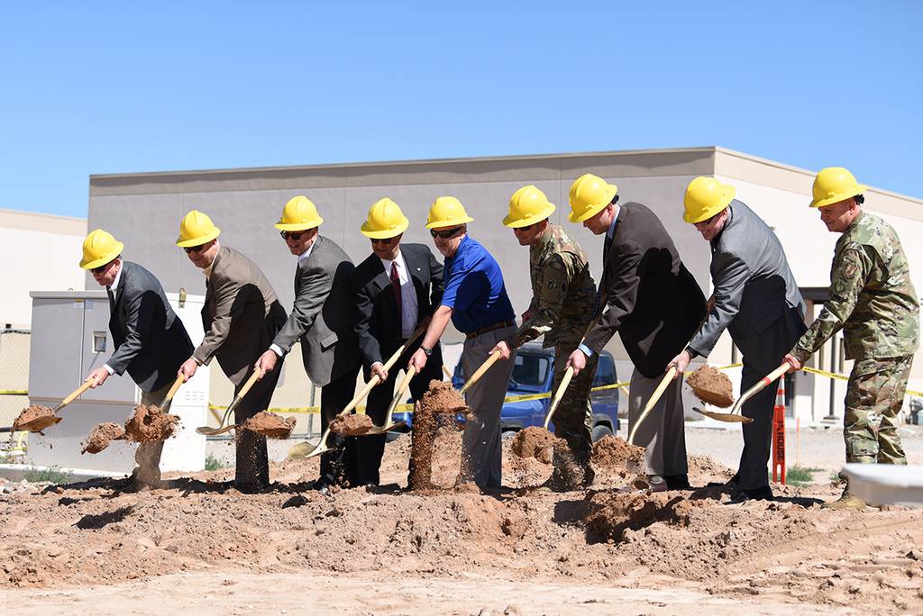 Members of the construction crew and Air Force Research Laboratory officially break ground on the Space Control Laboratory