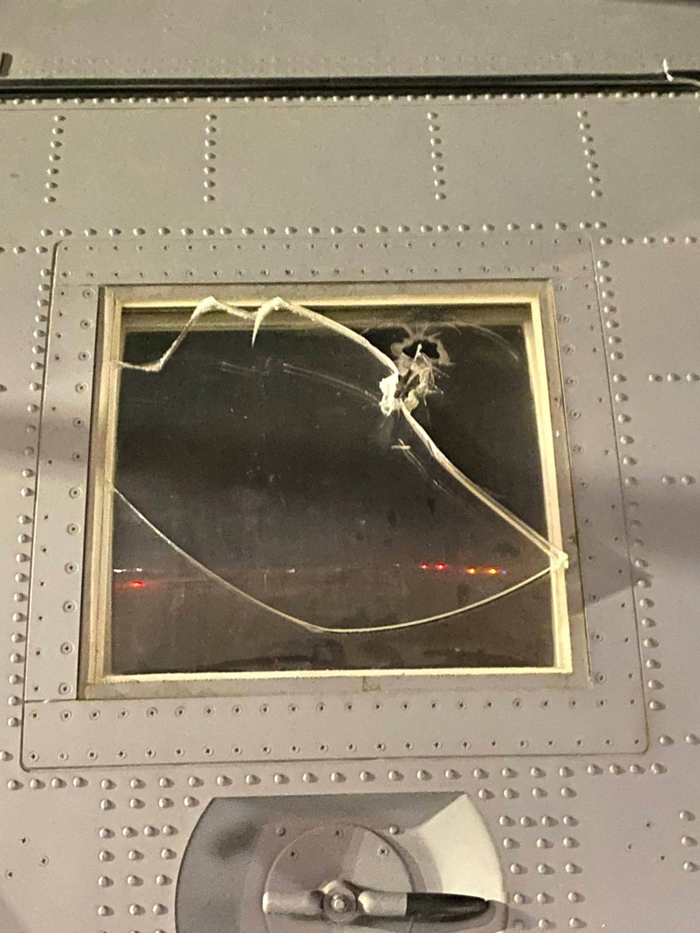 Enemy fire broke a window on a C-130J Super Hercules airlift plane, injuring Staff Sgt. Jade Morin, during a mission in Afghanistan on Sept. 19, 2020. (Photo courtesy of Staff Sgt. Jade Morin)