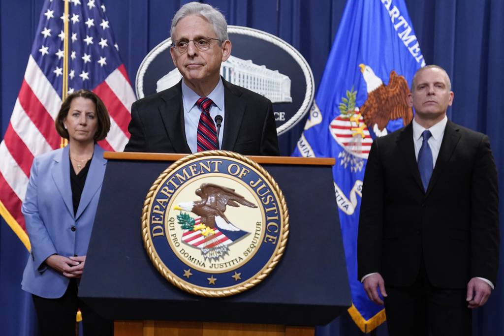 Attorney General Merrick Garland speaks at the Department of Justice in Washington, Thursday, April 13, 2023.