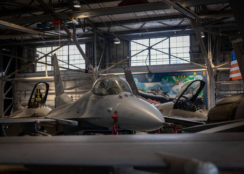 F-22 Raptor fighter jets prepare to ride out Hurricane Ian in a hangar at Shaw Air Force Base, South Carolina, on Thursday, Sept. 29, 2022. (Air Force photo via Facebook)