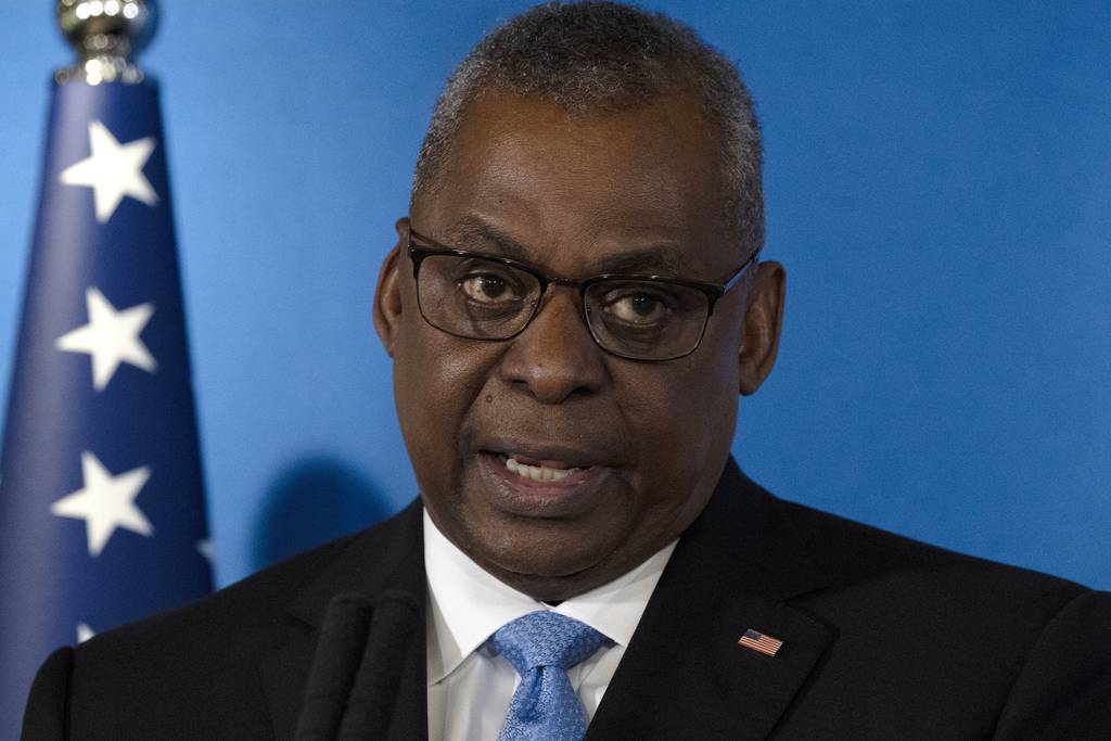 U.S. Secretary of Defense Lloyd Austin speaks during a joint statement with his Israeli counterpart, Minister of Defence Yoav Gallant following their meeting at Ben Gurion International Airport in Thursday, March 9, 2023.