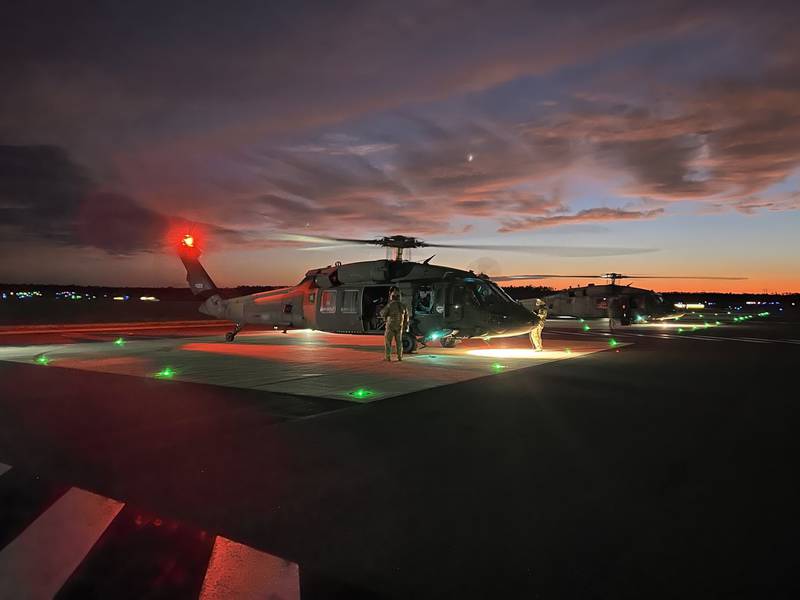Tennessee UH-60 Black Hawks and crews arrive in Tallahassee, Fla. on Sept. 28, 2022, to support Hurricane Ian response efforts.