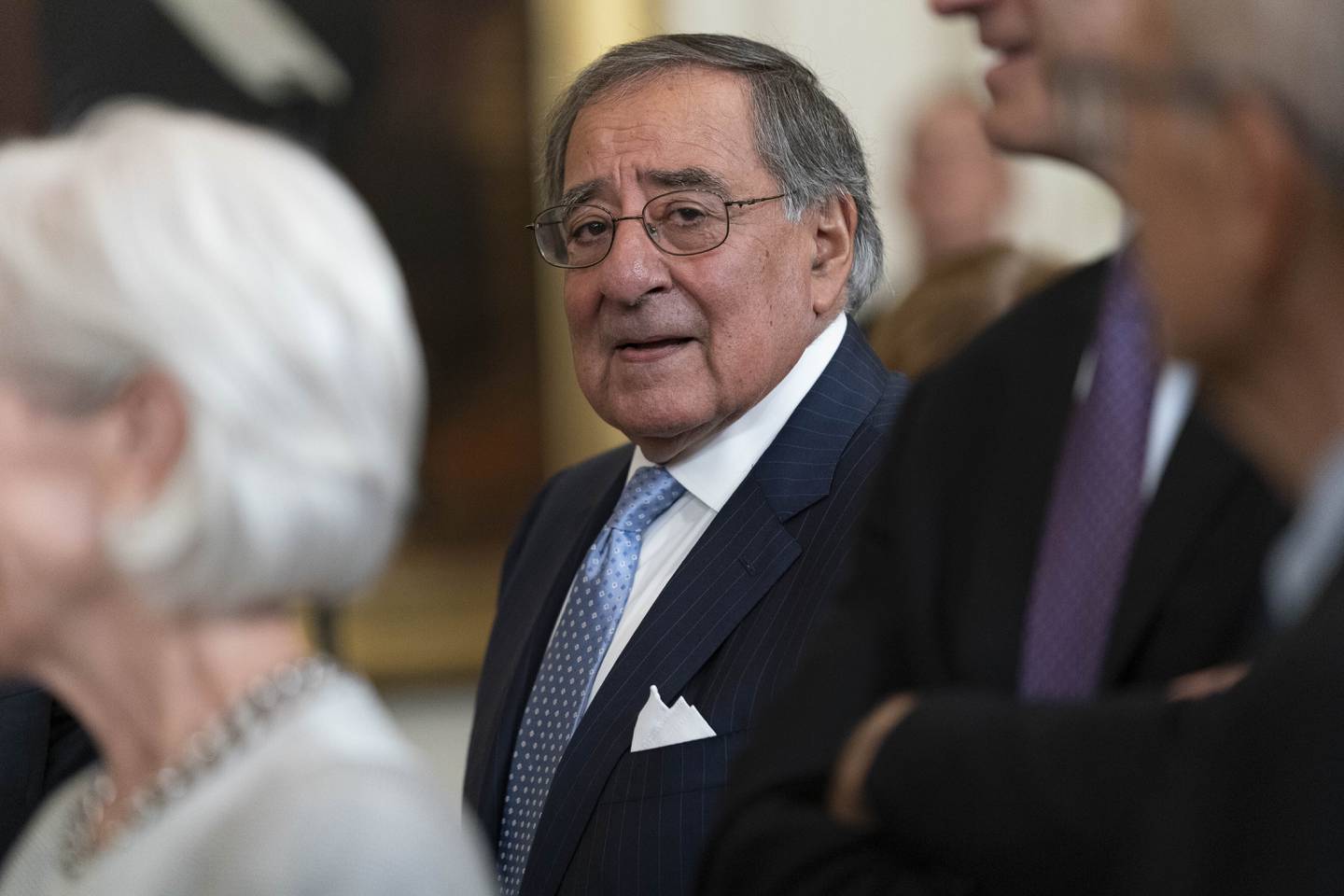 Former Secretary of Defense and CIA Director Leon Panetta stands in the audience during an event in the East Room of the White House in Washington, Sept. 7, 2022.