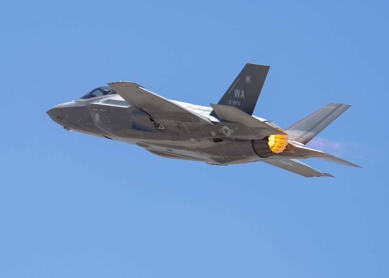 An F-35A Lightning II fighter jet takes off from Nellis Air Force Base, Nev., July 18, 2019.
