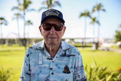 In this photo provided by the U.S. Marine Corps, former U.S. Navy coxswain Howard "Ken" Potts attends the Freedom Bell Opening Ceremony and Bell Ringing at USS Bowfin Submarine Museum & Park on Pearl Harbor, Hawaii, Dec. 6, 2016.