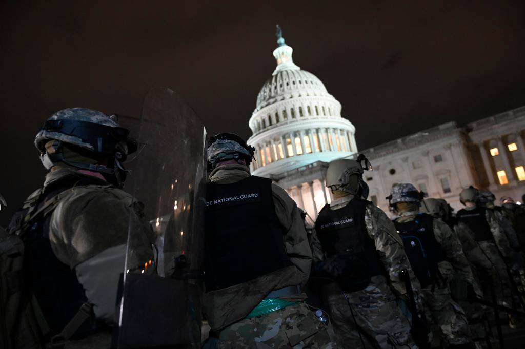 Members of the DC National Guard are deployed outside of the US Capitol in Washington, D.C., on January 6, 2021.