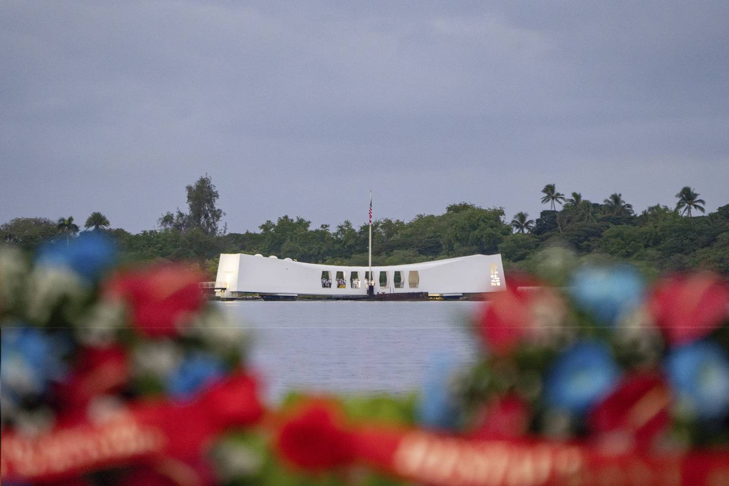 The USS Arizona Memorial is seen during a ceremony to mark the 82nd anniversary of the Japanese attack on Pearl Harbor, Thursday, Dec. 7, 2023, in Honolulu County, Hawaii.