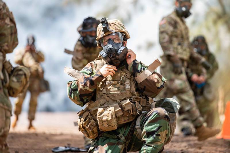 Soldiers of the Chemical Reconnaissance Platoon, 29th Brigade Engineer Battalion, 3rd Infantry Brigade Combat Team, 25th Infantry Division conducts a Chemical, Biological, Radiological, and Nuclear Academy at the Kahuku Training Area, Hawaii on Aug. 20, 2020.