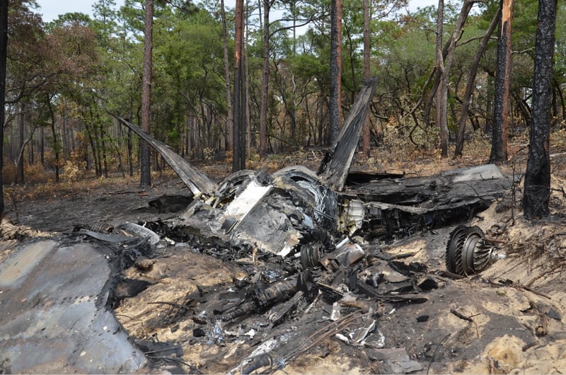 Photos of the wreckage of an F-22 Raptor fighter jet that crashed on May 15, 2020, were included in an Air Force investigation report obtained by Air Force Times via the Freedom of Information Act. (Air Force)