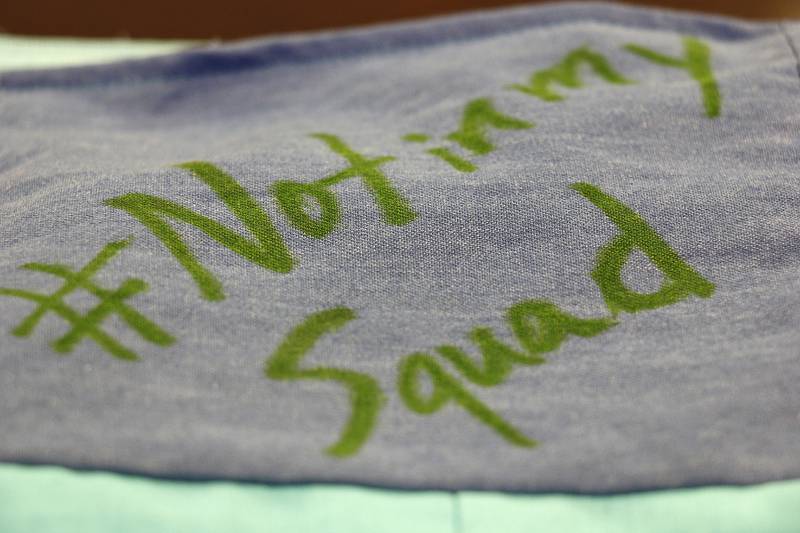 Soldiers from the 2nd Brigade Combat Team, 10th Mountain Division designed denim squares for a "inspirational quilt" during Sexual Assault Awareness and Prevention Month, April 24, 2019, in Fort Drum, NY