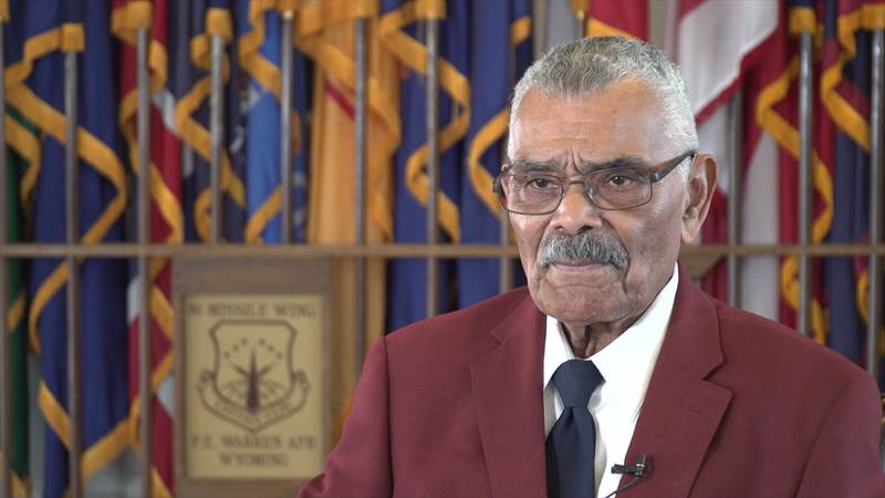 In an image made from video, Frank Macon, a Tuskegee Airman, shared his history and military background in  February 2019.