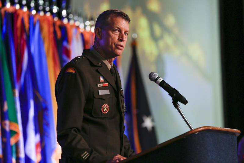 Army Gen. Daniel Hokanson, Chief, National Guard Bureau, speaks at the 51st Annual Conference of the Enlisted Association of the National Guard of the United States in Little Rock, Arkansas, Aug. 8, 2022. (Sgt. 1st Class Zach Sheely/Army National Guard)