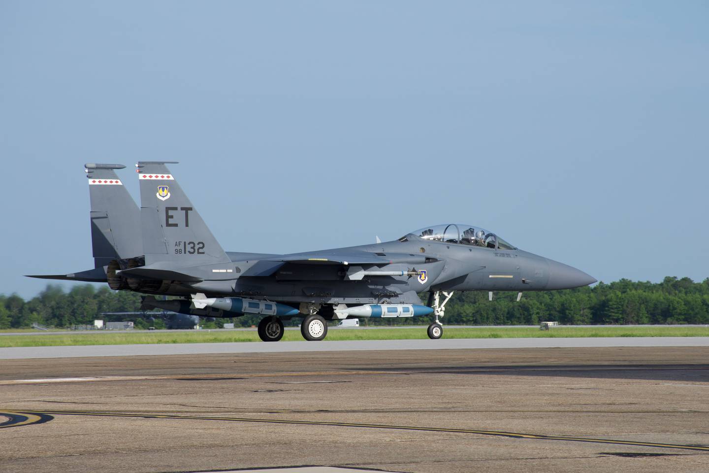 The 85th Test and Evaluation Squadron partnered with the Air Force Research Laboratory to equip the F-15E Strike Eagle with modified 2,000-pound GBU-31 Joint Direct Attack Munitions that can hit warships at sea. Three F-15Es participated in the "Quicksink" testing on Aug. 26, 2021. (1st Lt. Lindsey Heflin/Air Force)
