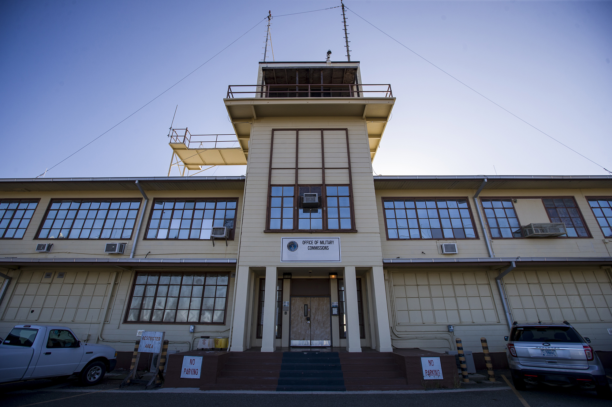 In this photo reviewed by U.S. military officials, the Office of Military Commissions building used for Periodic Review Board hearings is seen April 18, 2019, in Guantanamo Bay Naval Base, Cuba.
